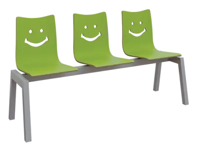 SMILE 3, dřevěná lavice do čekárny, 3-sedák, zelená, kostra stříbrná